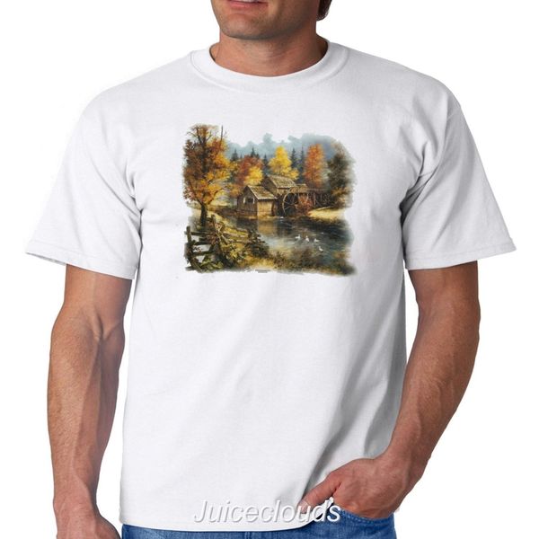 Mountain Cabin In Fall Leaves Leaf Creek Tee Scenic Men S T Shirt