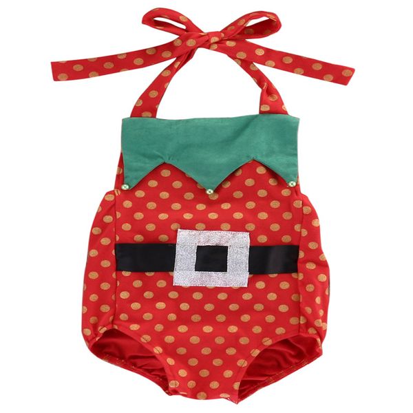 

newborn baby girls christmas halter bandage sleeveless bodysuits infant polka dots patchwork one-pieces outfits kids clothing, Blue