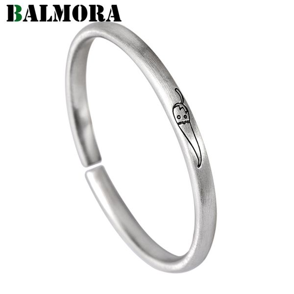 

balmora real 999 pure silver bangles for women girl simple scrub chili pattern open bracelet gifts exquisite fashion jewelry, Black