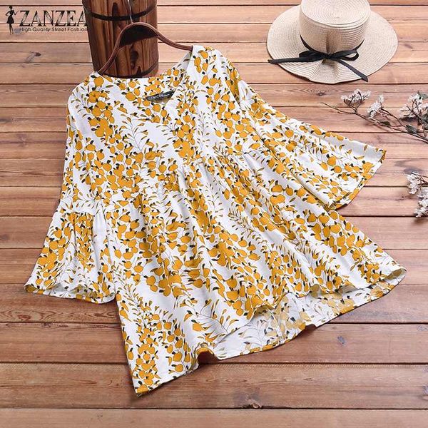 

zanzea women floral printed blouses shorts sleeve tunic 2020 summer shirts vintage casual v neck blusas chemise plus size, White