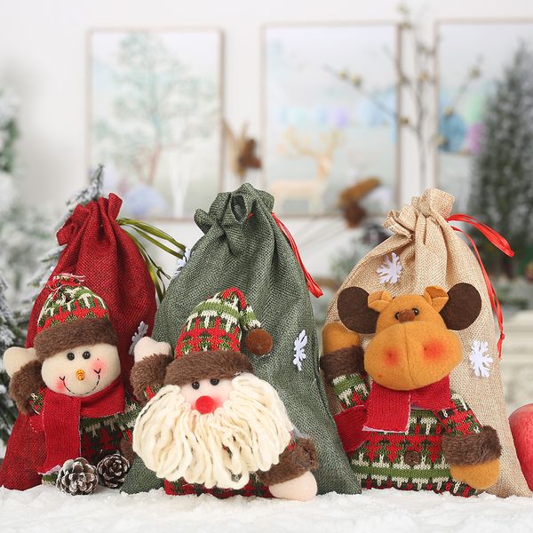 

xmas gift candy biscuits bag snowflake elk santa clause christmas tree linen drawstring gift bag christmas decoration for home