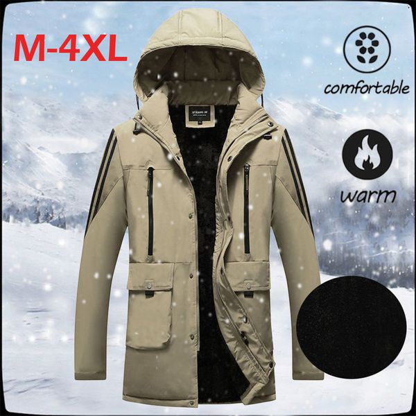 

2019 streetwear warm men's warm winter jacket windproof casual outerwear thick medium long coat men parka overcoats men clothing, Tan;black