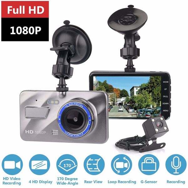 HD Car DVR 4.0 pollici anteriore 170 gradi posteriore 080p cruscotto dell'automobile videocamera registrazione in loop monitor di parcheggio Dashcam video HHA145