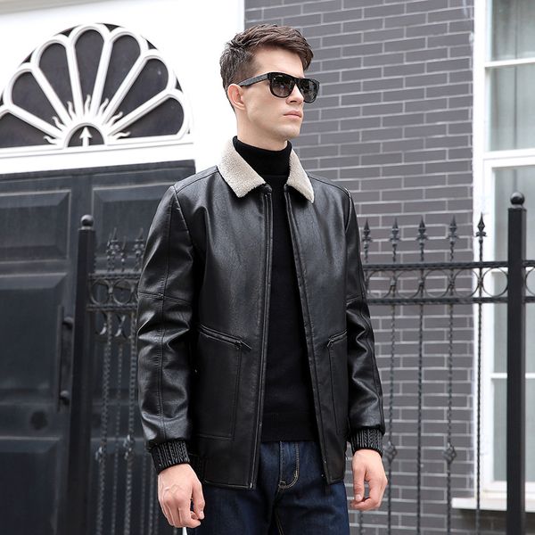 

genuine leather jacket men real sheepskin leather coats men's warm winter jacket duck down coat jaqueta de couro 1113 yy481, Black