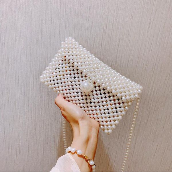 

hand-woven pearl bags lady beaded shoulder bag handbag flap bag mini crossbody vintage handbag cross body, Red;black
