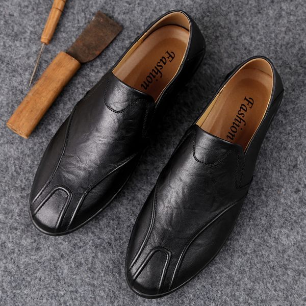 

spring and autumn breathable men's leather casual shoes casual shoes non-slip wear soft men's leather, Black
