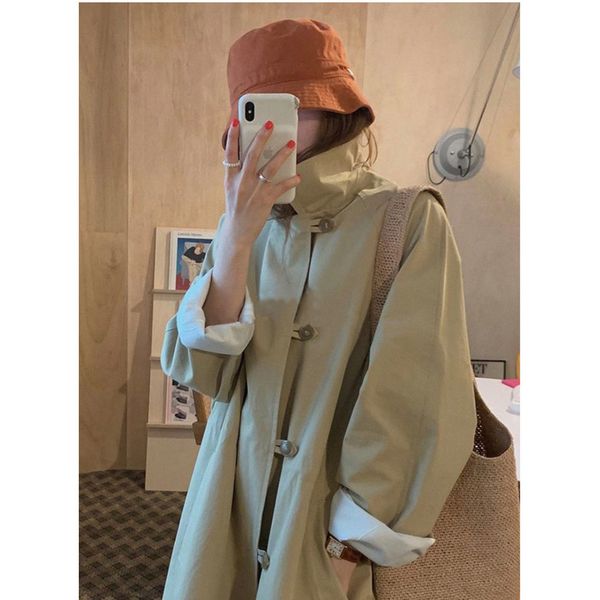 

women's trench coats booking korea generation spring 2021 tai good niche restoring ancient ways design feeling long sleeve coat, Tan;black