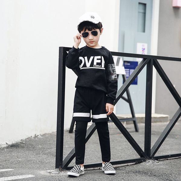 

boys fashion sets long t-shirt and pants suits children spring autumn fall letter set chic design sports trousers 2-12yrs boy, White