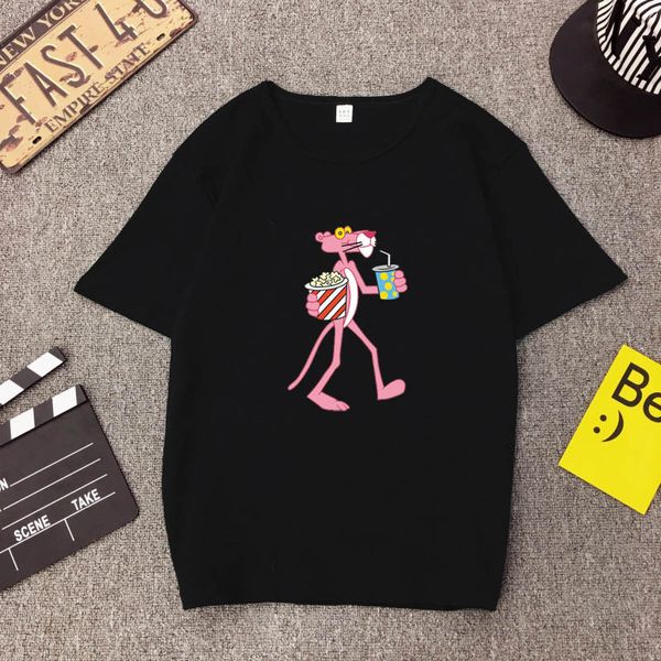 

Симпатичный мультфильм Pink Panther женщин футболку Весна Лето Новые короткие рукава O