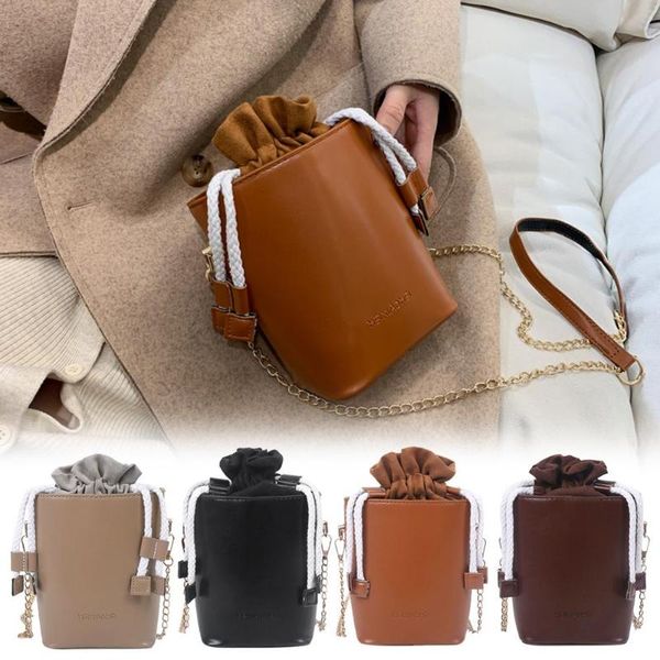 

handbags delicate design women leather messenger bag drawstring chain casual shoulder crossbody handbag