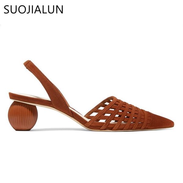 

suojialun sandal women mules fashion brand round ball heel slides slip on pointed toe office ladies shoes hollow out pump, Black