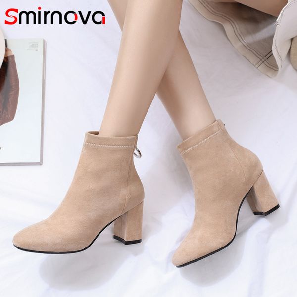 

smirnova new arrival women's ankle boots 2020 autumn boots for lady high heels shoes black wholesale kid suede