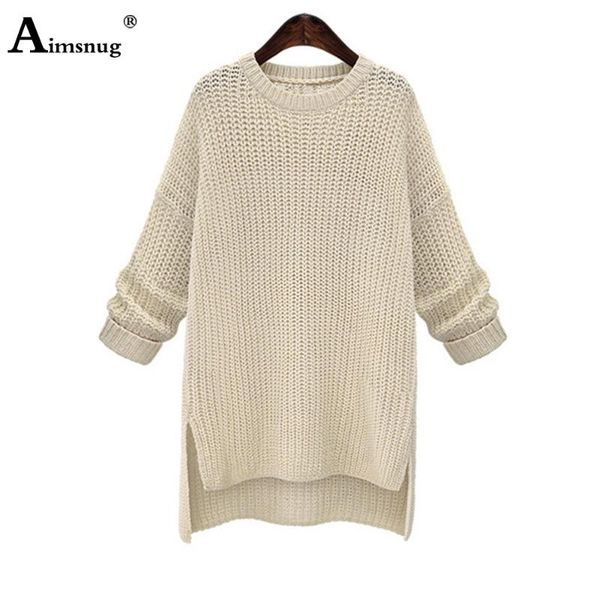 

aimsnug твердая пуловер свитер женщины свитера разделить край o шеи сыпучие 2020 повседневный осень новый женский вязание пуловеры, White;black