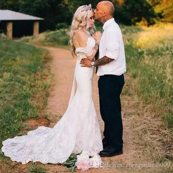

2019 new simple country garden mermaid wedding dresses off shoulder full lace applique sweetheart backless wedding bridal gowns custom made, White