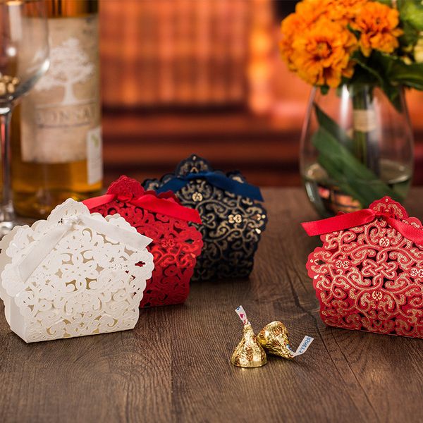 

10pcs carved hollow gold foil cake candy box wedding favor mariage baby shower dragee baptism gift box packaging flower