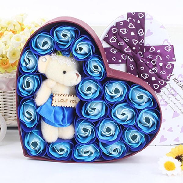 

flower soap rose soap heart scented bath body petal rose flower bear doll case wedding decoration gift festival box #lr4