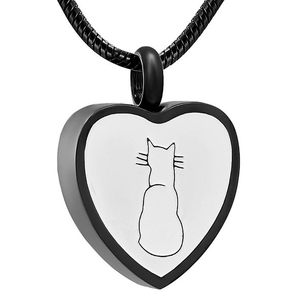 

ijd8253 нержавеющая сталь черное сердце кремация pet cat keepsake подвеска для пепла урна мемориал сувенирное ожерелье с ювелирной цепью, Silver