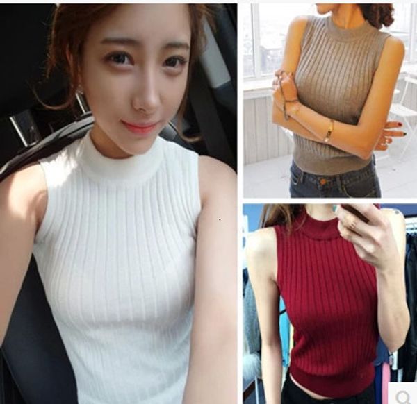 

woman tanks tank slim women knitting o neck basic female knitted camis sleeveless solid t shirts sweater pullovers, White