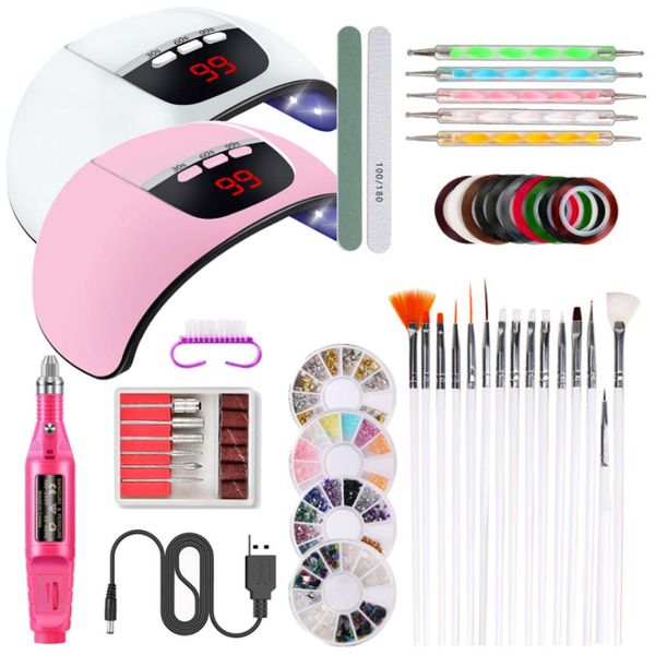 

nail art tools set 45w 15pcs led uv led lamp gel polish dryer clippers stickers manicure tool kit
