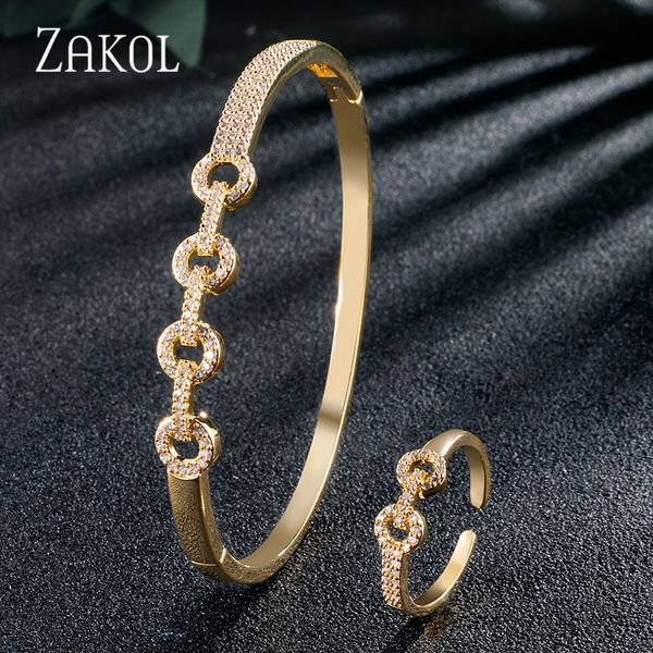 

zakol trendy round string bridal jewelry cubic zirconia ring bracelet set for women wedding dinner dress accessories fssp1010, Silver