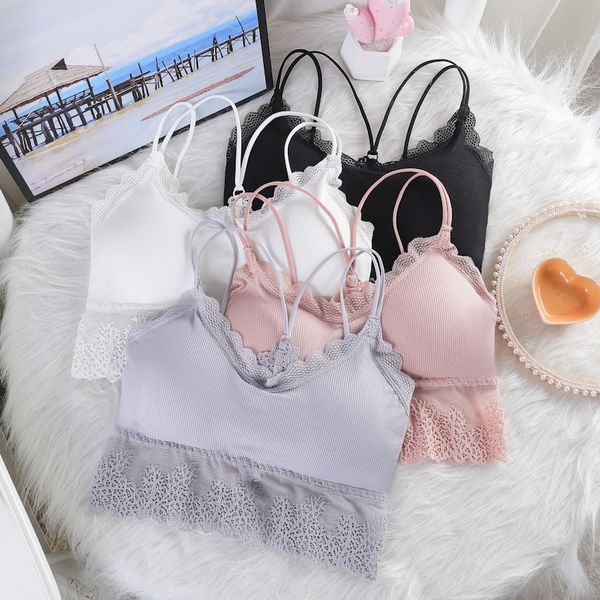 

women lace bralette fitness bras lingeries lace thin shoulder strap bras cross back tube underwear, Black;white
