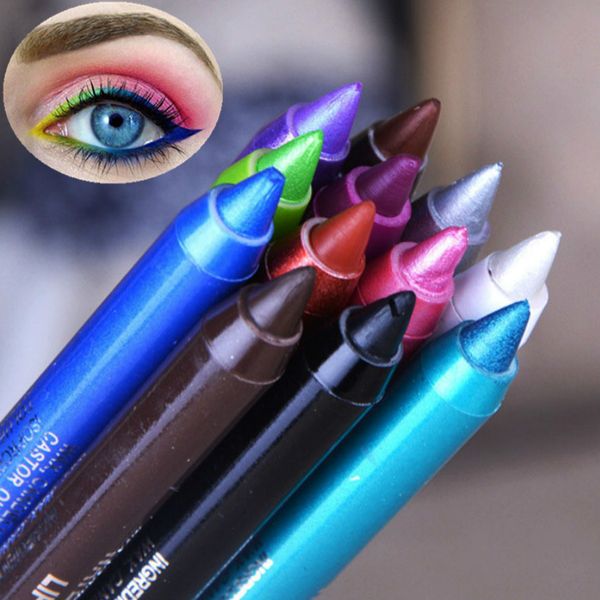 HOT 12 Pcs Preto Longa Duração Eye Liner Lápis Delineador À Prova de Maquiagem Cosméticos À Prova de Maquiagem Beleza Líquido 12 Cores