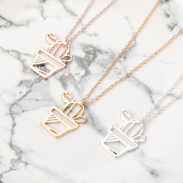 

30pcs/lot lovely cactus cactaceae plant necklace small potted cactus charm pendant jewelry for gift, Silver
