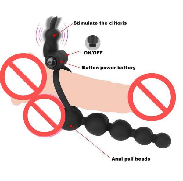 Вибрационный кольцо пениса анальный бусины анальный секс двойное проникновение дилдо G-пятно вибратор секс-игрушки для мужчин пары J2203