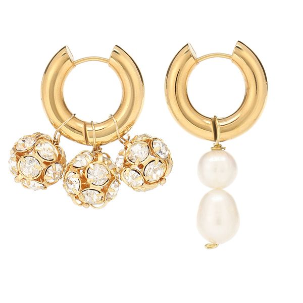 

модные несогласованные декорированные серьги для женщин пресноводного жемчуга серьги мерцающих кристалла диска мяч мотаться падение серьги, Golden;silver