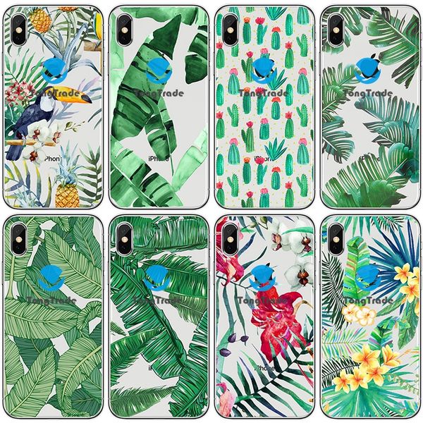 

[tongtrade] soft silicone tpu case for iphone 11 pro max x xs 8 7 6s 5s plus tropical rainforest greenery leaf for huawei p30 p20 pro case