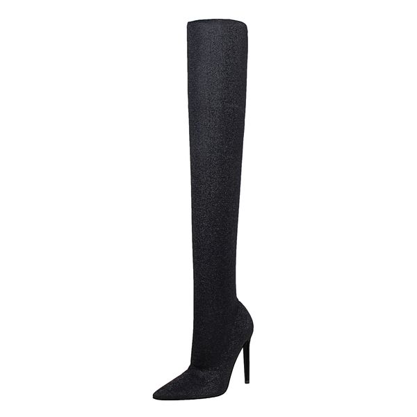

new arrive superstar overknee stretch boots women fashion winter sock boots shoes autumn thigh high heels boot female botines, Black
