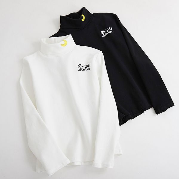 

2019 ulzzang harajuku shirt korean style spring autumn vintage cute funny embroidery moon letter long-sleeved t-shirt women, White