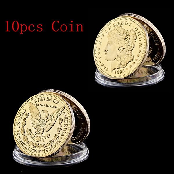 

10pcs Liberty Coin 1896 American Goddess Liberty E Pluribus Unum In God We Trust 1oz Gold Plated Commemorative Coin