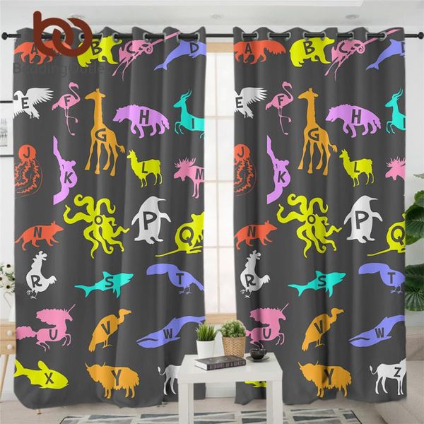 

beddingoutlet alphabet blackout curtain letters bedroom curtain for kids colorful modern cartoon animal window treatment