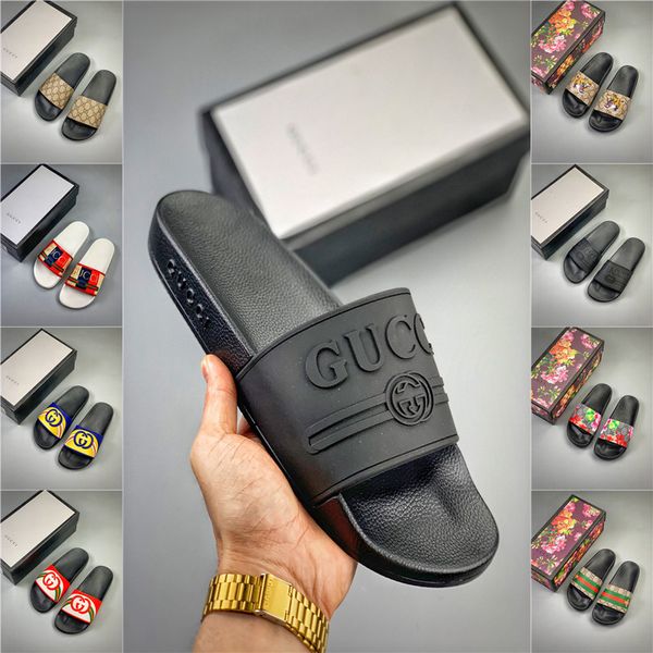 

with box] 2020 new man stripes sandals flat slippers shoes gucci ladies summer outdoor beach causal flip genuine leather sole