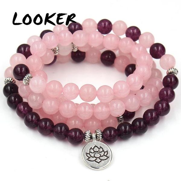 

looker горячие женщины мала ожерелье браслеты для женщин розовые кварцы аметисты йога браслет мала лотос 108 бусины розовый браслет, Black
