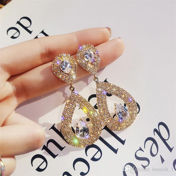 

s925 silver needle super drop-shape charm earrings female women fashion earring europe and america party wedding jewelry earrings, Golden