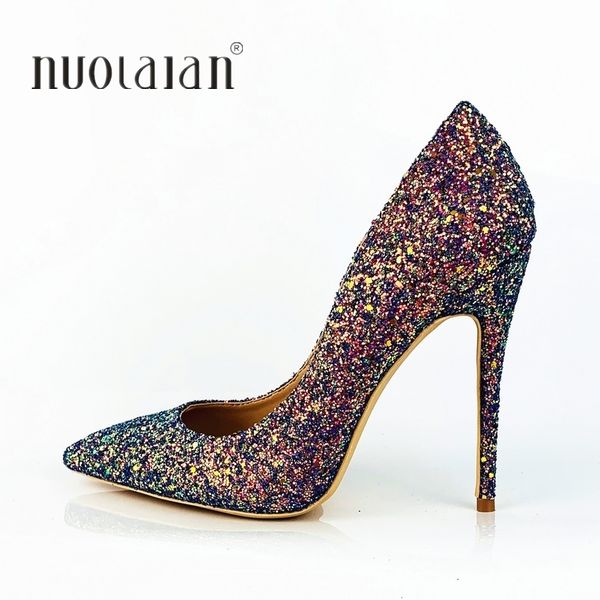 

2019 zapatos de mujer стилет 12 см /  см/8 см tacones altos mujeres bombas lentejuelas elegante puntiagudos señoras fiesta boda mujer, Black