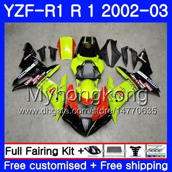 Bodys для YAMAHA YZF1000 YZFR1 YZFR1 2002 2003 Кузов 237HM51 YZF1000 YZF-R1 02 YZF1000 Рамка YZFR1 02 03 Обтекатель неоновый флуоресцентный желтый