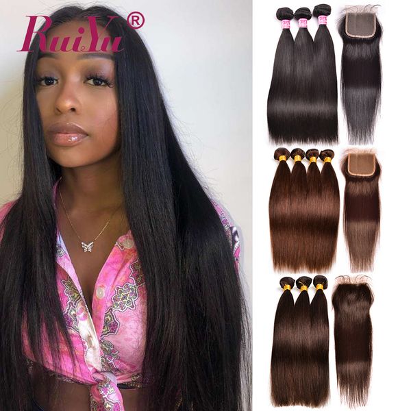 

темно-русый цветное straight 3 пачки с закрытием бразильская человеческих волос утков с закрытие # 2 # 4 бразильское virgin extensions волос, Black