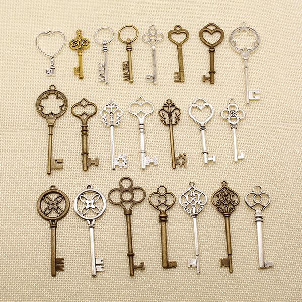 

40 pieces metal charms for jewelry making home love key heart key hj130, Bronze;silver