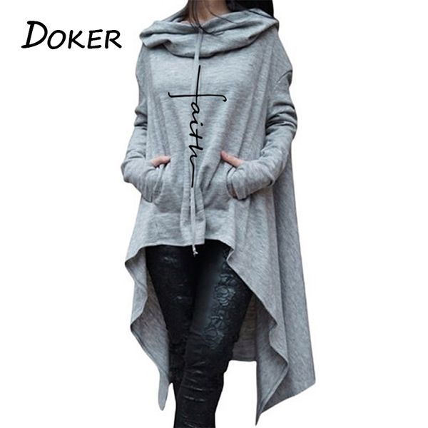 

2018 new faith long hoodies women casual letters embroidered pullovers sweatshirts hooded female loose street clothing 5xl, Black