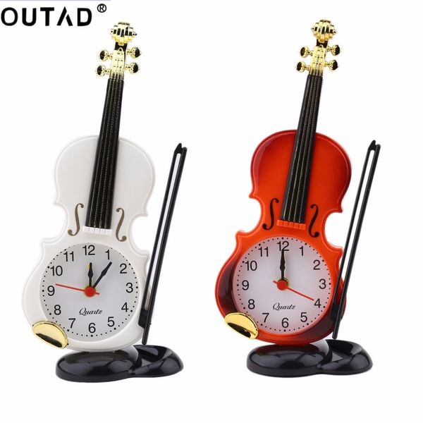 

outad new 2 colors creative instrument table clock student violin gift home decor fiddle quartz alarm clock desk plastic craft