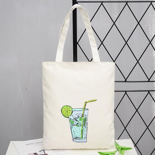 

fashion canvas cloth shopping bag woman white single shoulder casual eco bag for girls cute dog pattern book new