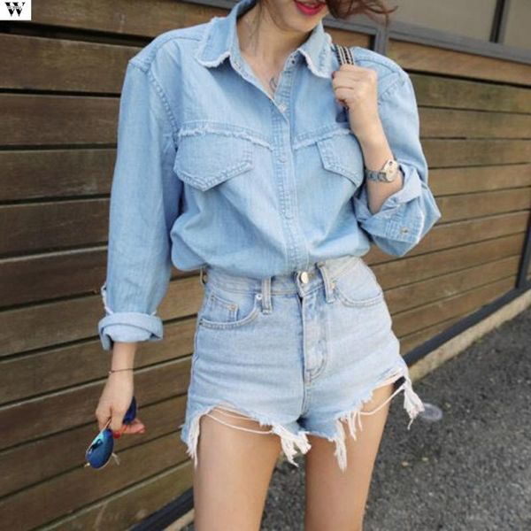 

2020 new arrival casual summer denim women shorts high waists fur-lined leg-openings plus size short jeans 4.15, Blue