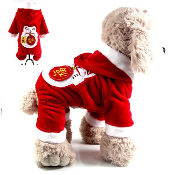 

2020 new winter pets dog christmas warm plush pyjamas hoodie warm coat chinese style xmas clothes