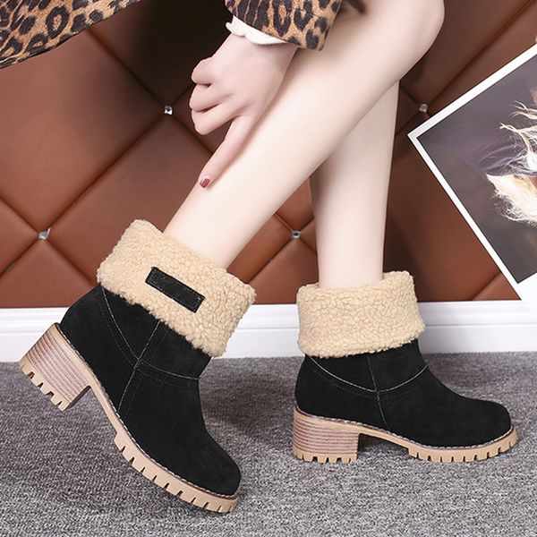 

2019 high heels snow boots women winter shoes warm plush for cold winter female footwear women ankle boots plus size 42 a1751, Black
