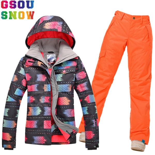 

gsou snow women ski suit ski jacket pants winter outdoor mountain skiing suit snowboard sets ladies warmth sport clothing