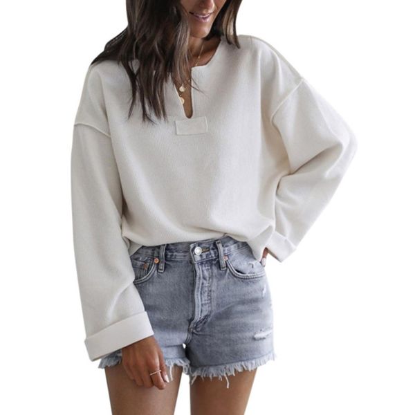 

женщины осень зима пуловер solid color v воротник сыпучие с длинными рукавами трикотажные свитера новый, White;black