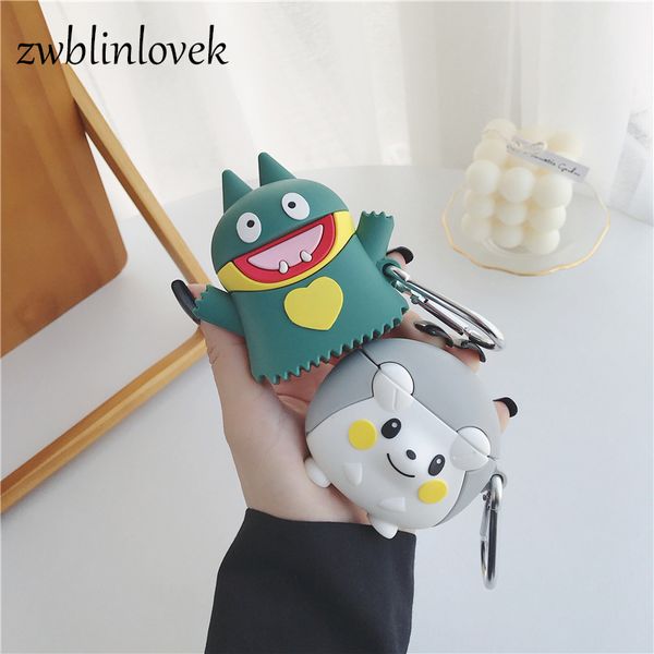 

cute cartoon hedgehog silicone soft keychain for apple airpods1 2 case bluetooth earphone protective cover keyring for women, Silver